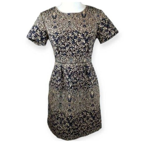 H&M CREAM, BLACK, & BLUE TEXTURE DRESS SZ.8 EUC. - Picture 2 of 7